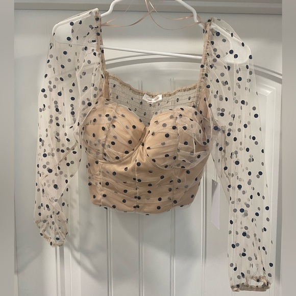 Rose Velvet Tops - Polka Dot Bodice Crop Top